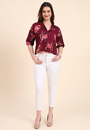 Digital Printed Crepe Top in Maroon