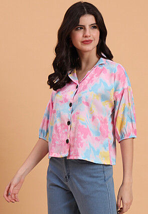 Digital Printed Crepe Top in Multicolor