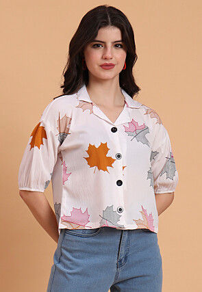 Digital Printed Crepe Top in Off White