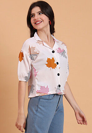 Digital Printed Crepe Top in Off White