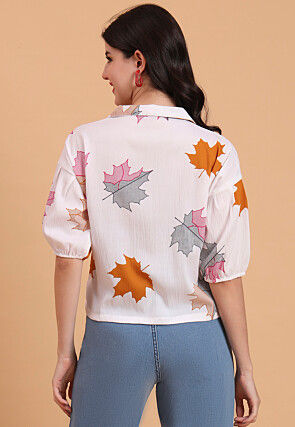 Digital Printed Crepe Top in Off White