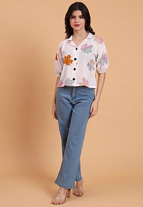 Digital Printed Crepe Top in Off White