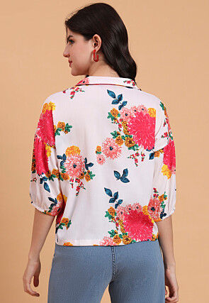 Digital Printed Crepe Top in Off White