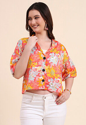 Digital Printed Crepe Top in Peach