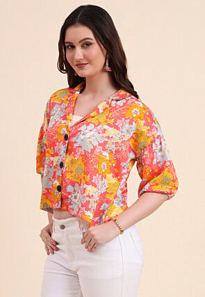 Digital Printed Crepe Top in Peach