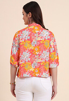 Digital Printed Crepe Top in Peach