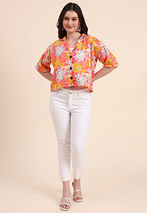 Digital Printed Crepe Top in Peach