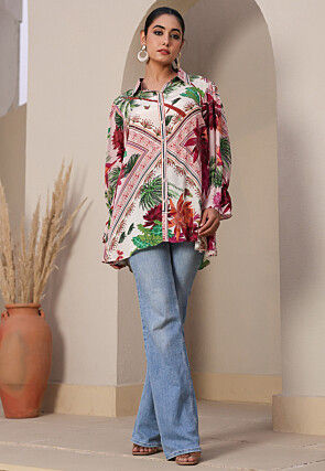 Digital Printed Crepe Top in White