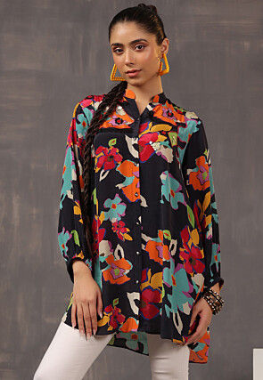 Digital Printed Crepe Tunic in Black