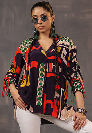 Digital Printed Crepe Tunic in Black