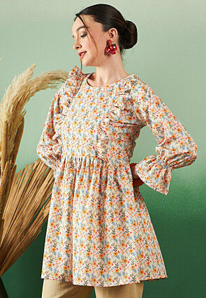 Digital Printed Crepe Tunic in Cream