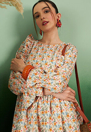 Digital Printed Crepe Tunic in Cream