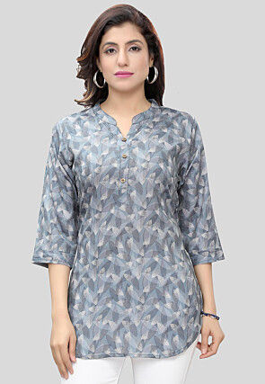 Digital Printed Crepe Tunic in Grey