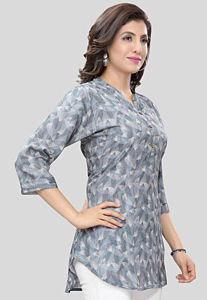 Digital Printed Crepe Tunic in Grey