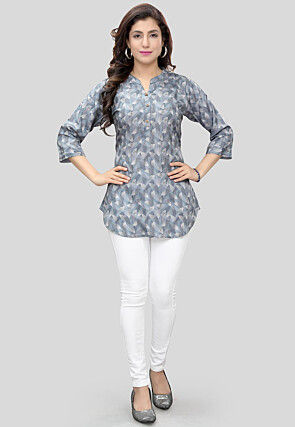 Digital Printed Crepe Tunic in Grey