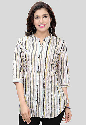 Digital Printed Crepe Tunic in White