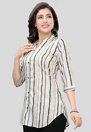 Digital Printed Crepe Tunic in White