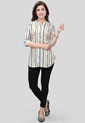 Digital Printed Crepe Tunic in White