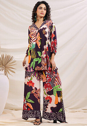 Digital Printed Crepe Tunic Set in Violet