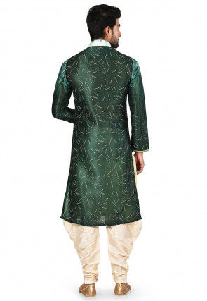 Digital Printed Dupion Silk Dhoti Kurta in Dark Green