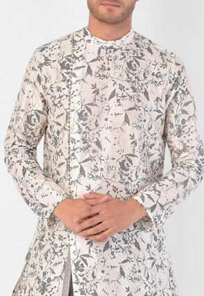 Digital Printed Dupion Silk Dhoti Kurta in Off White