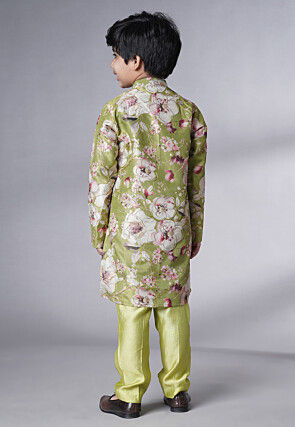 Digital Printed Dupion Silk Kurta Set in Green