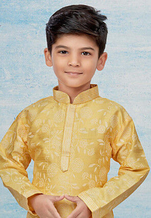 Digital Printed Dupion Silk Kurta Set in Yellow