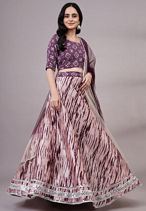 Digital Printed Dupion Silk Lehenga in Light Purple