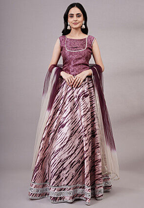 Digital Printed Dupion Silk Lehenga in Light Purple