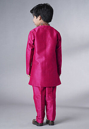 Digital Printed Dupion Silk Sherwani in Fuchsia