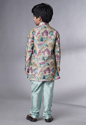 Digital Printed Dupion Silk Sherwani Set in Multicolor