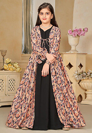 Digital Printed Georgette Gown in Black