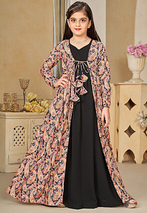 Digital Printed Georgette Gown in Black