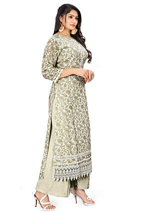 Digital Printed Georgette Pakistani Suit in Beige