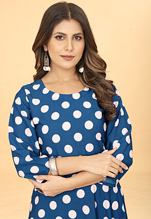 Digital Printed Georgette A Line Kurta in Blue