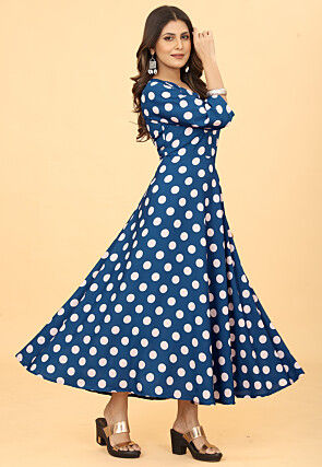 Digital Printed Georgette A Line Kurta in Blue