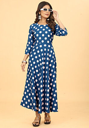 Digital Printed Georgette A Line Kurta in Blue