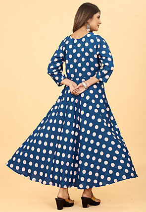 Digital Printed Georgette A Line Kurta in Blue