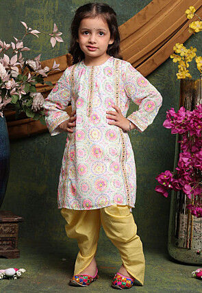 Digital Printed Georgette A line Kurta Set in Off White