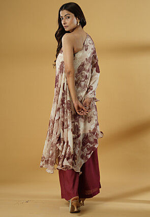 Digital Printed Georgette A Line Suit in Beige