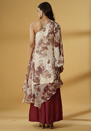 Digital Printed Georgette A Line Suit in Beige