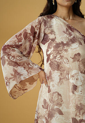 Digital Printed Georgette A Line Suit in Beige