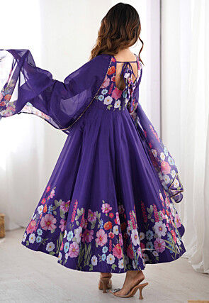 Digital Printed Georgette A Line Suit in Purple