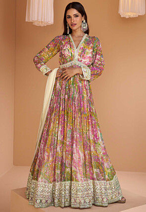 Digital Printed Georgette Abaya Style Suit in Multicolor