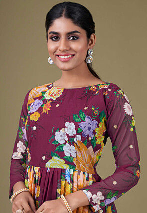 Digital Printed Georgette Abaya Style Suit in Purple