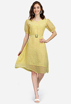 Digital Printed Georgette Aline Dress in Yellow