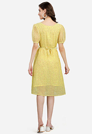 Digital Printed Georgette Aline Dress in Yellow
