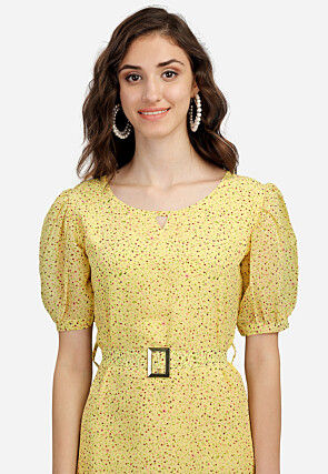 Digital Printed Georgette Aline Dress in Yellow