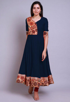 Digital Printed Georgette Anarkali Kurta Set in Navy Blue