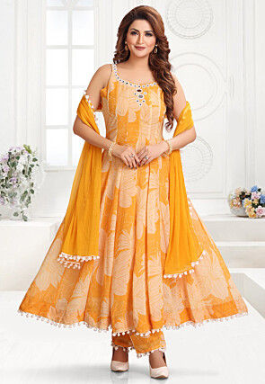 slim fit dress slacks Bannhi Red Utsav Rohini Chiffon Anarkali With Pant And Dupatta main image 1